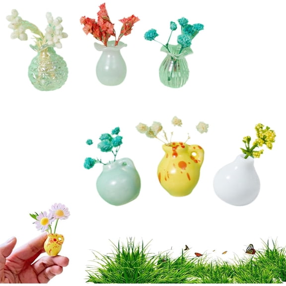 DIY Mini Ceramic Vase Magnets for Fridge (6/8/9 Pcs), Pocket 3D Ceramic Flower Vases for Air Conditioners Fridge House Decoration, Cute Plant Refrigerator Magnet (6 pcs C)