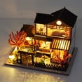 thumbnail image 1 of DIY Mini Dollhouse Kit with LED Light, Japanese Sakura Garden Model for Home Display, 1 of 11