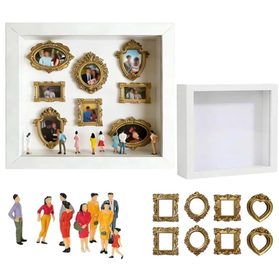 DIY Mini Gold Frames Museum Silhouette Box, Miniature Picture Frame Kit with Gold Miniature Museum & Figurines, Shadow Box Frame Kit for Anniversary, Valentine's Day, Birthday & Home Decor (Set A)