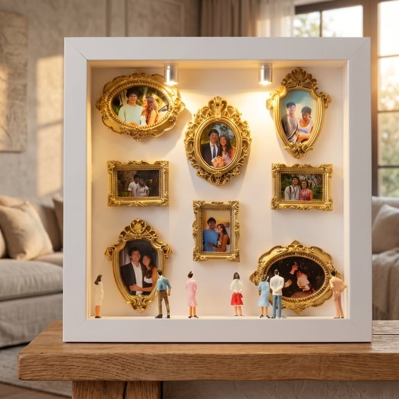 DIY Mini Gold Frames Silhouette Box Upgrade Shadow Box Frame Kit with Miniature Museum & Figurines, Celebrate Memories in Style For Anniversary, Wedding, Birthday & Home Decor