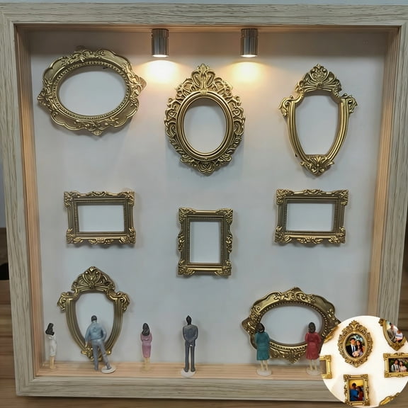 AVYERVO DIY Shadow Box Frame Kit, Mini Gold Frames with Figurines Wood Material Decor (Wood), Gift for Wedding Anniversary Home Display