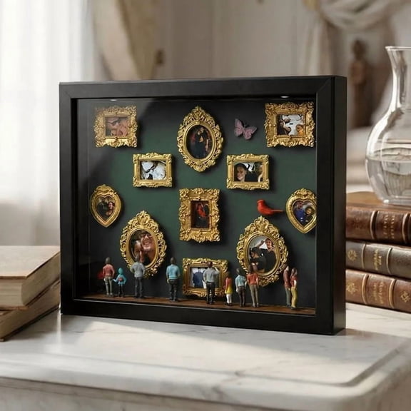 DIY Mini Memory Silhouette Shadow Box Kit, Personalized Keepsake Display with Gold Frames – Includes Figurines LED Lights, Sentimental Gift for Wedding Anniversary Graduation Family Milestones