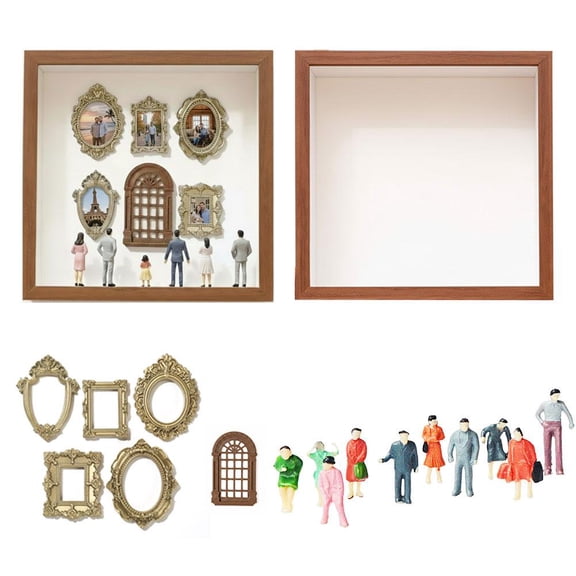 DIY Mini Museum Photo Shadow Box, Customizable Memory Display with 10 Random Miniature Figurines, Unique Family Keepsake Frame