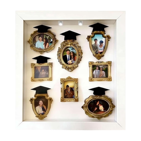 DIY Mini Museum Shadow Box Craft Kit, Graduation Gift & Home Desktop Decor, No Light Version, Resin Miniature Scene with Gold Frames for Creative Display (27x27cm)