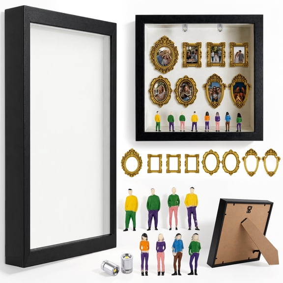 DIY Mini Museum Shadow Box Display Case, 8 Mini Figurines and 8 Gold Frames, Personalized Photo Display, Museum of Us Decor