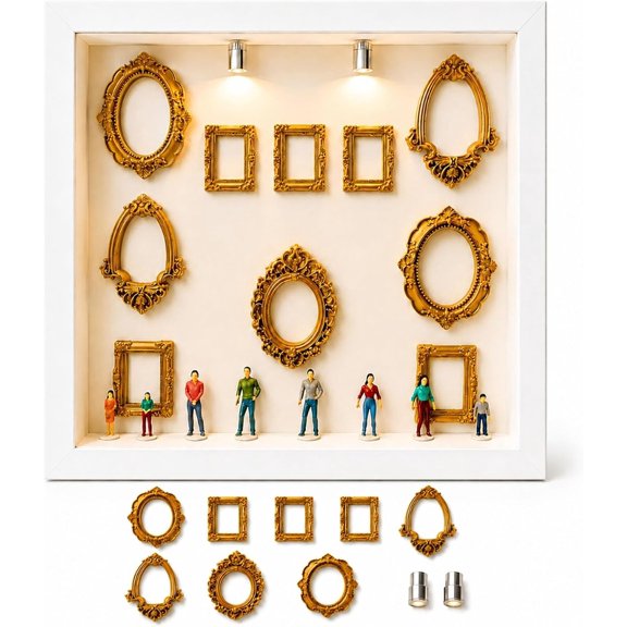 DIY Mini Museum Shadow Box Frame Kit, Personalized of Us Silhouette Display with 8pcs Gold Frames & Figurines, Custom Family Memory for Wedding, Anniversary Home Decor