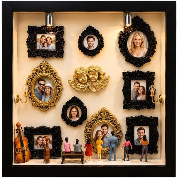 DIY Mini Museum Shadow Box Kit, 9 Frames & 7 Figurines, Photo Display for Him & Her