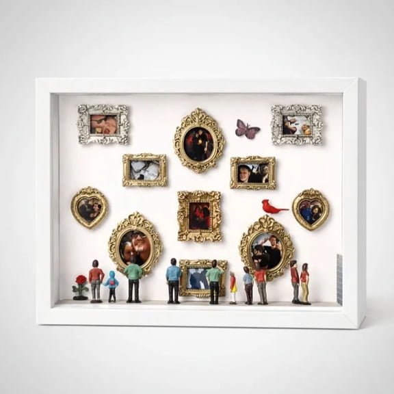 DIY Mini Museum Shadow Box Kit, Personalized Memory Display with Gold Frames Figurines Battery Lights for Anniversary Wedding Gift