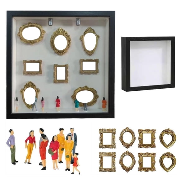 DIY Mini Museum Silhouette Box 2026 New, Tiny Frame Box with Mini Figurines Gold Frames & Frame, Personalized Photo Family Memory Display Case for Anniversary, Birthday & Home Decor Gift
