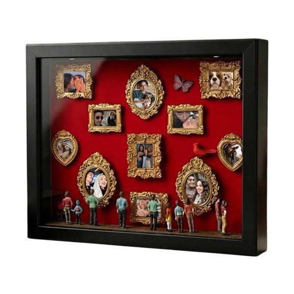 DIY Mini Museum Silhouette Box Capturing Memories Miniature, Creative Memory Display Kit with Mini Figurines Gold Frames, Celebrate Your Memories in Style, A Meaningful Gift