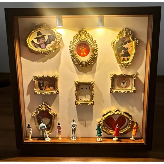 DIY Mini Museum Silhouette Box – Capturing Memories Miniature, Valentine's Day Custom Shadow Box Frame with Mini Figurines & Gold Frames, Simple Assembly for Anniversary, Wedding & Home Decor (Black)