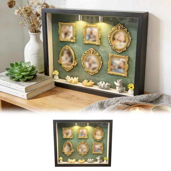 DIY Mini Museum Silhouette Box – Capturing Memories Miniature, Valentine's Day Custom Shadow Box Frame with Mini Figurines & Gold Frames, Simple Assembly for Anniversary, Wedding & Home Decor