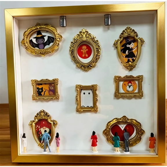 DIY Mini Museum Silhouette Box – Capturing Memories Miniature, Valentine's Day Custom Shadow Box Frame with Mini Figurines & Gold Frames, Simple Assembly for Anniversary, Wedding & Home Decor (Black)