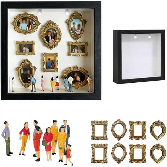 DIY Mini Museum Silhouette Box, Celebrate Your Unique Memories, 2026 New Memory Display Kit with Mini Figurines Gold Frames, Ideal Gift for Valentine's Day Wedding Anniversary Home Decor (Black1pcs)