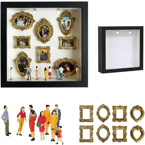 DIY Mini Museum Silhouette Box–Celebrate Your Unique Memories in *, 2026 New Personalized DIY Photo Family Memory Display Case Frames Silhouette Box with Gold Mini Frames & Figurines