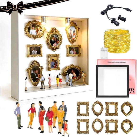 DIY Mini Museum Silhouette Box – Celebrate Your Unique Memories in Style, Mini Museum Display Kit with Figurines and Lights, Creative Personalized Memory Shadow Box Picture Frame