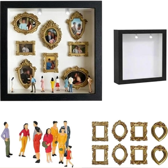 DIY Mini Museum Silhouette Box, Celebrate Your Unique Memories in Style, Personalized Frame Kit with Mini Figurines Gold Frames, Unique Memory Display Frame Gift for Valentine's Day&Anniversaries
