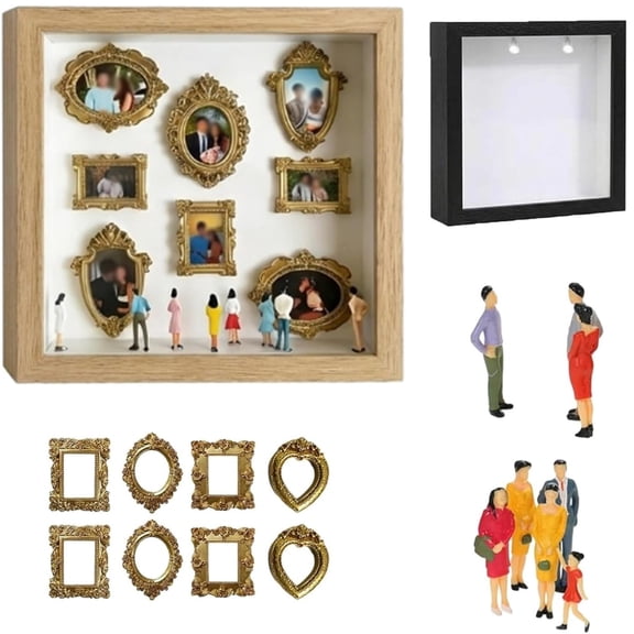 DIY Mini Museum Silhouette Box – Celebrate Your Unique Memories in Style, Shadow Box Frame Kit, Custom Photo Display Frame Set with Miniature Figurines, Personalized Unique Memory Decor, Natural