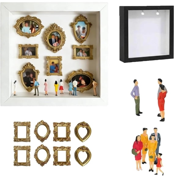 DIY Mini Museum Silhouette Box – Celebrate Your Unique Memories in Style, Shadow Box Frame Kit, Custom Photo Display Frame Set with Miniature Figurines, Personalized Unique Memory Decor, White