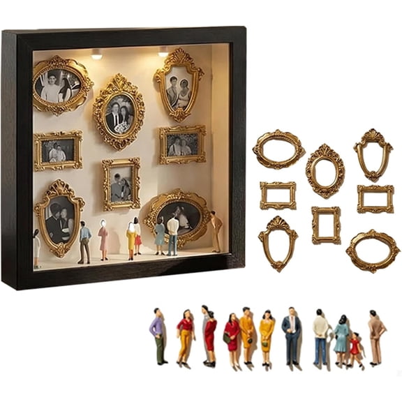 DIY Mini Museum Silhouette Box – Celebrate Your Unique Memories in Style, Shadow Box Frame Kit, Custom Photo Display Frame Set with Miniature Figurines, Personalized Unique Memory Decor (Black)