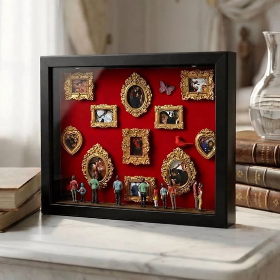 DIY Mini Museum Silhouette Box,Custom Photo Frame Personalized Cute Miniature Museum Photo Frame with 10pcs Mini Museum Figurines & 10pcs Mini Gold Frames,Shadow Box Frame Display Case