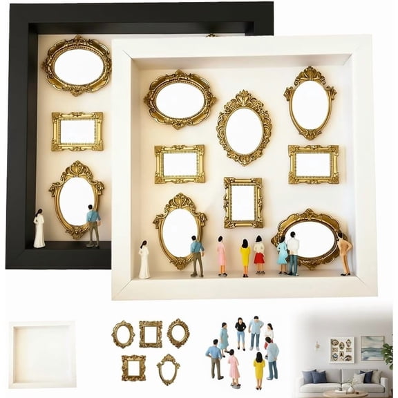 DIY Mini Museum Silhouette Box, Custom Shadow Box Frame with Mini Figurines & Gold Frames, Custom Shadow Box Frame with Mini Figurines & Gold Frames, Valentine's Day Gifts Black&White