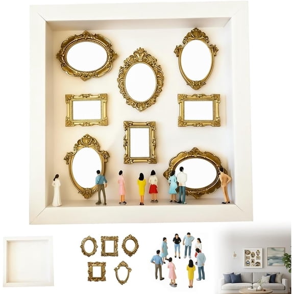 DIY Mini Museum Silhouette Box, Custom Shadow Box Frame with Mini Figurines & Gold Frames, Custom Shadow Box Frame with Mini Figurines & Gold Frames White-1PC