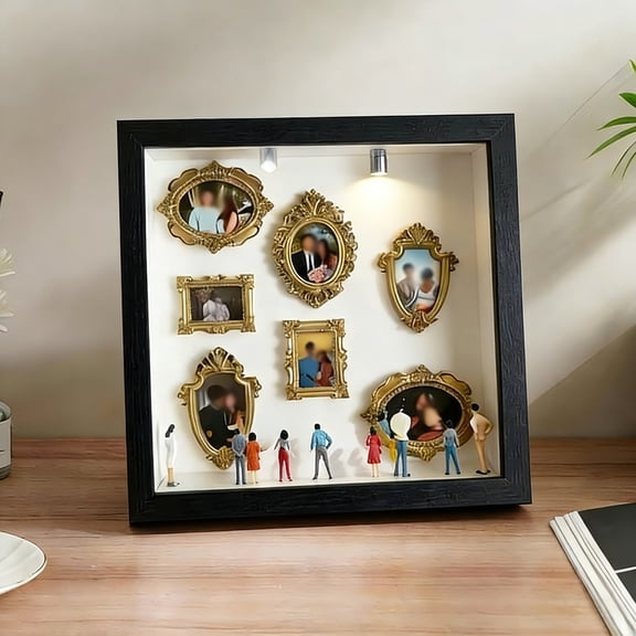 DIY Mini Museum Silhouette Box,Gold Mini Frames & Figurines,Personalized Memory Display Case for Photos & Keepsakes,Creative Home Decor Gift for Anniversary,Wedding, Birthday & Family Memories