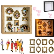 DIY Mini Museum Silhouette Box Kit - Creative Memory Display with Mini Figurines & Gold Frames, Unique Memory Keepsake for Home Decor, Perfect Meaningful for Valentines Day Black-with Lights