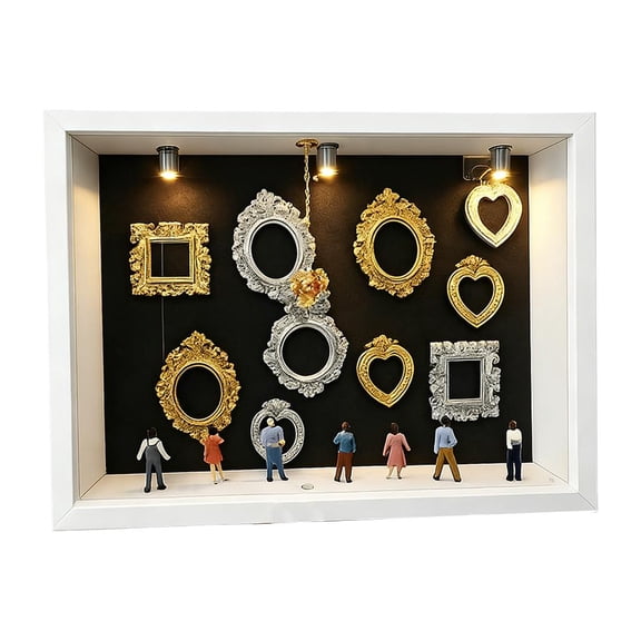 DIY Mini Museum Silhouette Box with LED Lights, Shadow Box Frame Kit with Mini Frames & Figurines for Her Mom, Customizable Display Case for Mother’s Day Anniversary Wedding