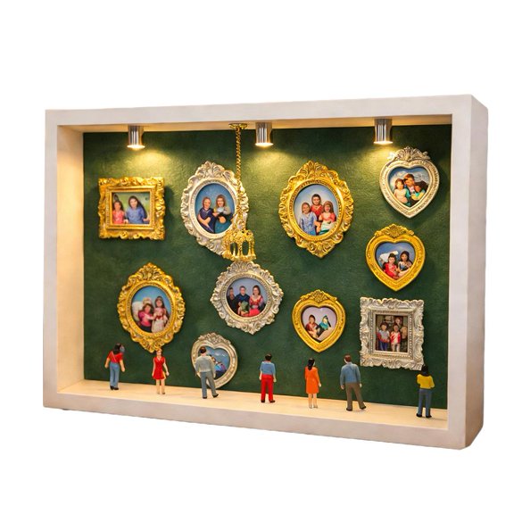 DIY Mini Museum Silhouette Box with LED Lights, Shadow Box Frame Kit with Mini Frames & Figurines for Her Mom, Customizable Display Case for Mother’s Day Anniversary Wedding