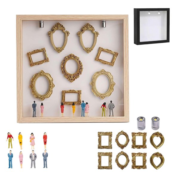 DIY Mini Museum Silhouette Box, Mini Museum Kit, DIY Gold Frames Silhouette Box with Lights Figurines Gold Frames for Anniversary, Wedding, Birthday & Home Décor (White)