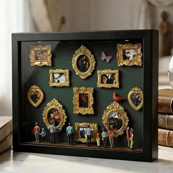 DIY Mini Museum Silhouette Box, Museum of Us Shadow Box, with Gold Mini Frames Figures & Light for Anniversaries Travel Memories