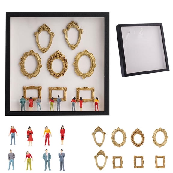 DIY Mini Museum Silhouette Box, Personalized Shadow Box Frame Kit with Gold Mini Frames & Figurines for Anniversary, Wedding, Memory Display & Home Decor, No Light