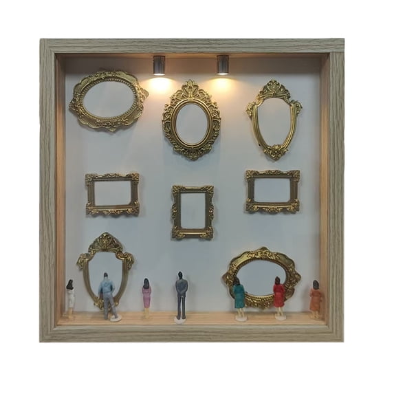 DIY Mini Museum Silhouette Box,Personalized Photo Shadow Boxes Display with 7pcs Mini Museum Figurines & 8pcs Mini Gold Frames, Gift for Valentine's Day & Anniversaries ,Beige