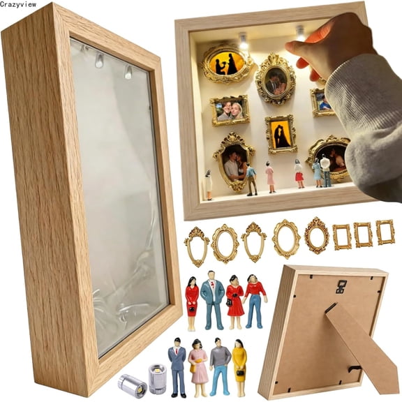 DIY Mini Museum Silhouette Box Shadow Box Frame Display Case, Personalized Photo Shadow Boxes Display with 7pcs Mini Museum Figurines & 8pcs Mini Gold Frames,Gift for Valentine's Day & Anniversaries