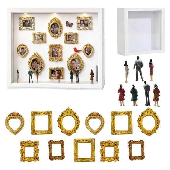 DIY Mini Museum Silhouette Box, Shadow Box Frame Kit, Celebrate Your Unique Memories in Style, Gold Small Frames & Figurines Set for Home Decor and Holiday Gift