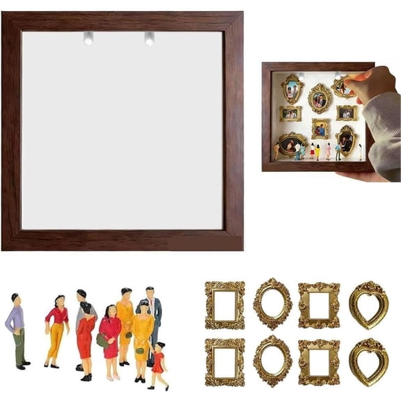 DIY Mini Museum Silhouette Box – Shadow Box Frame Kit with Gold Mini Frames & Figurines, DIY Photo Family Memory Display Case Frame Silhouette Boxs for Anniversary Home Decor