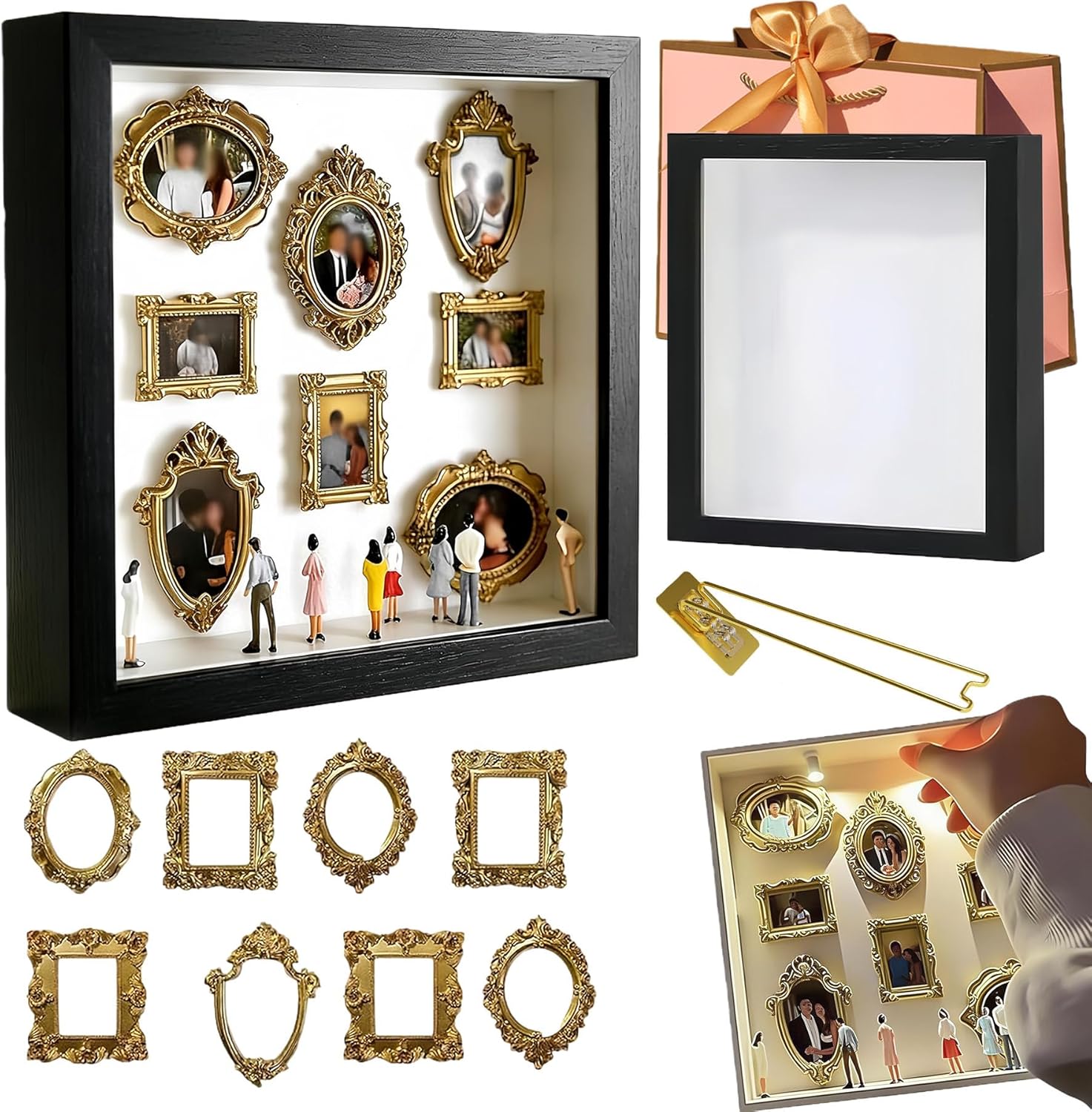 DIY Mini Museum Silhouette Box Shadow Box Frame Kit with Light,Gold ...