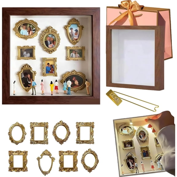 DIY Mini Museum Silhouette Box Shadow Box Frame Kit with Light,Gold Mini Frames,Personalized Photo Memory Display Case for Anniversary,Wedding,Valentine’s Day Home Decor