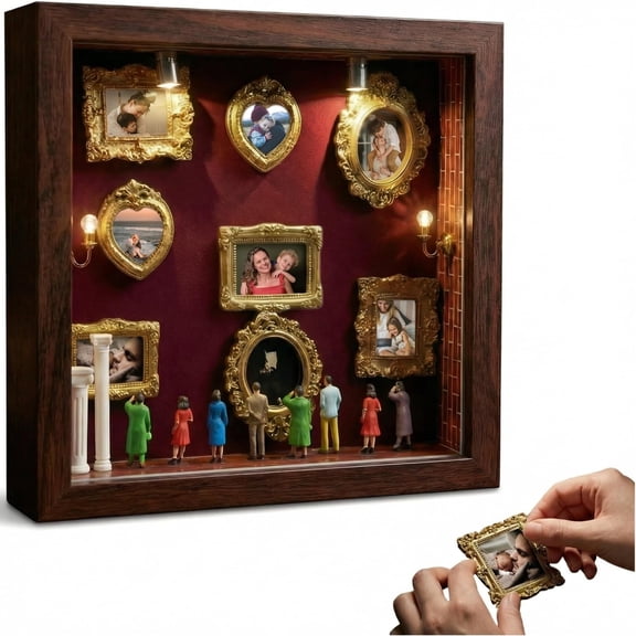 DIY Mini Museum Silhouette Box, Shadow Box Frame Set, Museum of Us Box with Gold Mini Picture Frames & Figurines for Home Decor, Anniversary and Valentine's Day Gifts