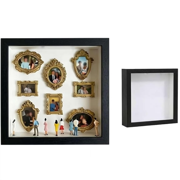 DIY Mini Museum Silhouette Box, Upgrade Shadow Box Frame Kit with Gold Mini Frames & Figurines, Celebrate Your Unique Memories in Style, for Anniversary, Wedding, Birthday & Home Decor