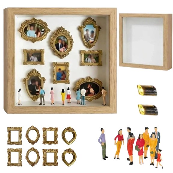DIY Mini Museum Silhouette Box with Light, Mini Museum Frames and Figurines for Home Display and Decor (White)