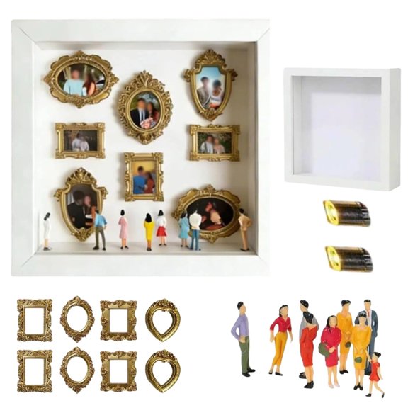 DIY Mini Museum Silhouette Box with Light, Mini Museum Frames and Figurines for Home Display and Decor (White)