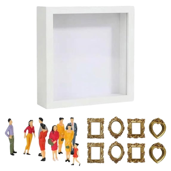 DIY Mini Museum Silhouette Shadow Box Frame Kit – Personalized Memory Display with Mini Figurines, Custom Photo Shadow Box for Home Décor & Meaningful Gifts (White)