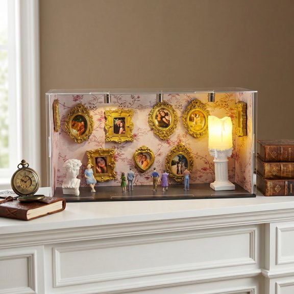 DIY Mini Museum of Us ,Mini Museum Memory Box Frame Kit with 9 Mini Gold Frames,13Resin Fittings,Create Personalized Personalized Present for Wedding, Birthday,Mother,Graduation(11.8*5.9inch)