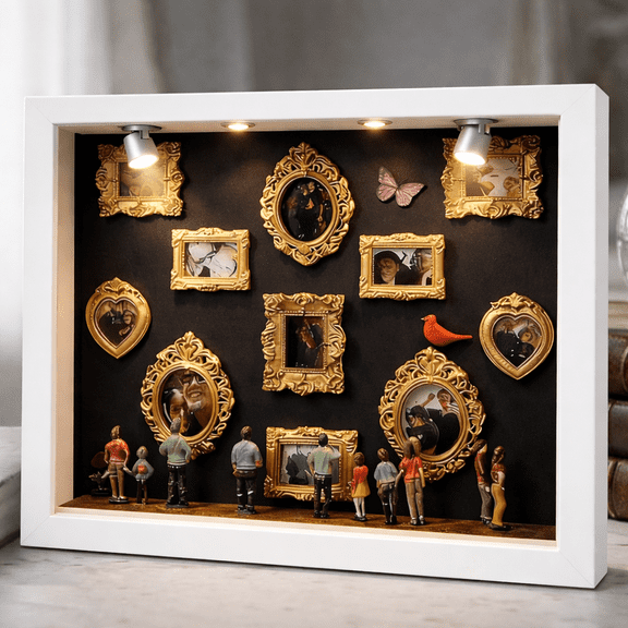 DIY Mini Museums Silhouette Box, Shadow Box Frame Display Case, Retro Gold Frame & Figures, Personalized Photo Shadow Boxes Display, Gift Ideas for Valentine's Day, Anniversary or Wedding
