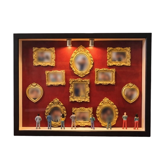 DIY Mini Museums Silhouette Box - Shadow Box Frame Display Case, Retro Gold Frame & Figures, Personalized Photo Shadow Boxes Display, Gift Ideas for Valentine's Day, Anniversary or Wedding,Black