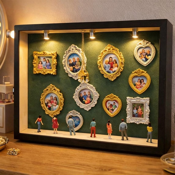 DIY Mini Museums Silhouette Box, Shadow Box Frame Display Case, Retro Gold Frame & Figures, Personalized Photo Shadow Boxes Display, Gift Ideas for Valentine's Day, Anniversary or Wedding