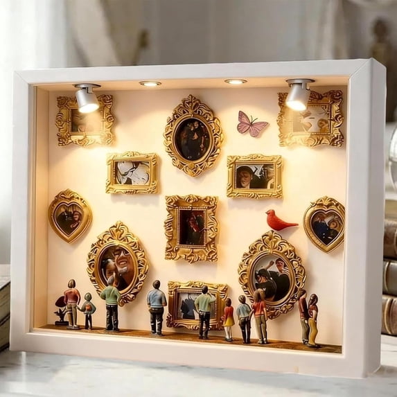 DIY Mini Museums Silhouette Box, Shadow Box Frame Display Case, Retro Gold Frame & Figures, Personalized Photo Shadow Boxes Display, Gift Ideas for Valentine's Day, Anniversary or Wedding